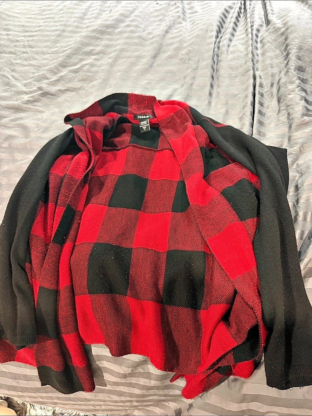 Torrid Plaid Drape Front Cardigan Red & Black